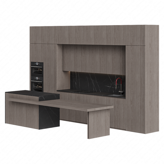 Кухня из дерева минималистичная с островом