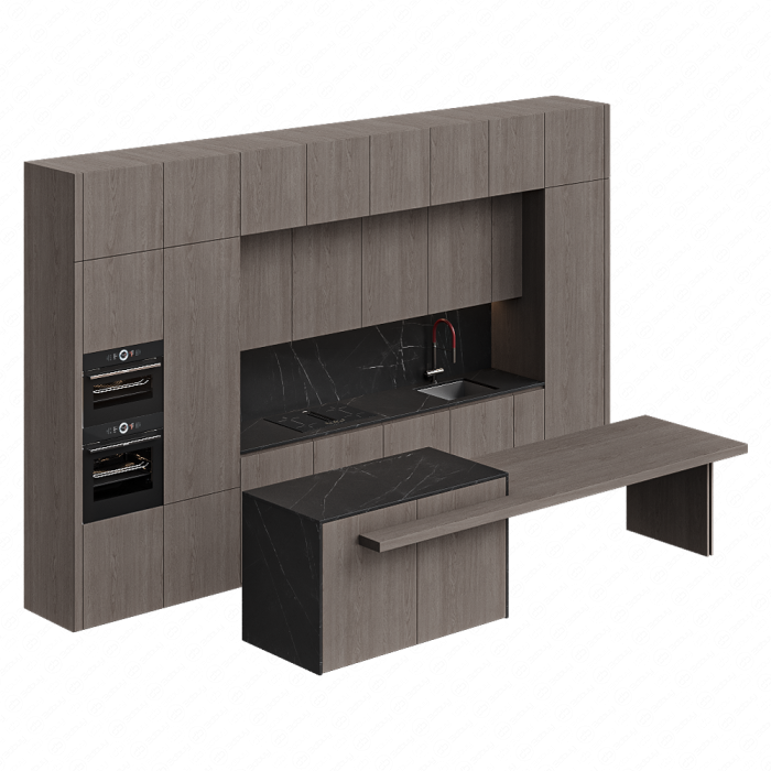 Кухня из дерева минималистичная с островом