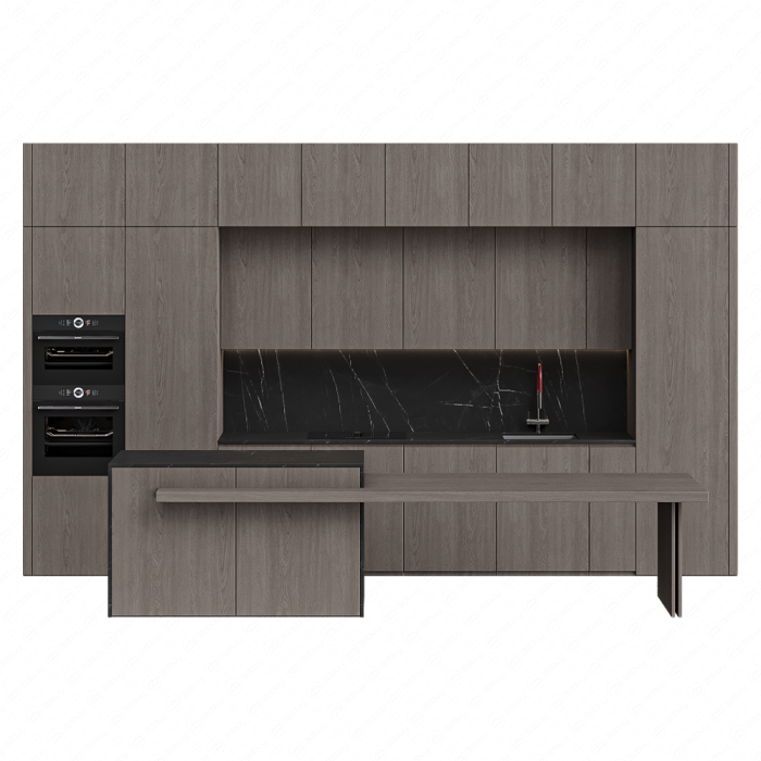 Кухня из дерева минималистичная с островом