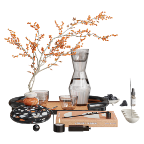 Decorative interior set with orange branches.