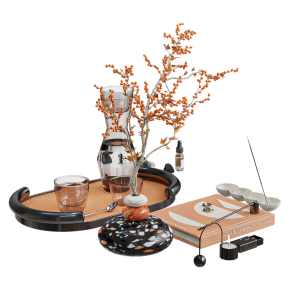 Decorative interior set with orange branches.