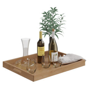 A tray with drinks and a vase.