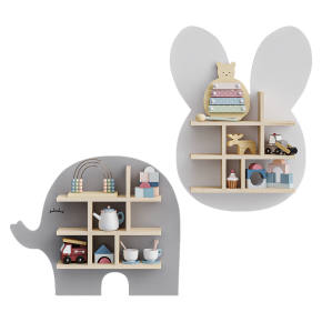 Shelf with a bunny and an elephant, with Jabadabado children's decor.