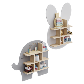 Shelf with a bunny and an elephant, with Jabadabado children's decor.