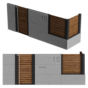 A fence made of concrete and wood.