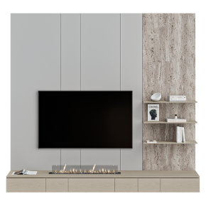 TV wall unit with beige marble