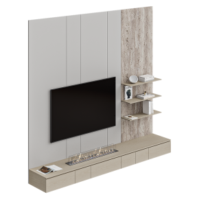 TV wall unit with beige marble