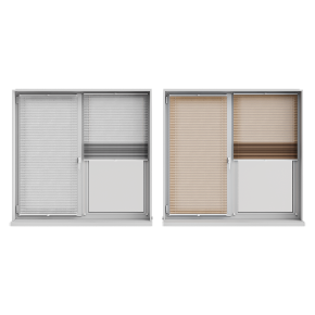 Windows with pleated blinds