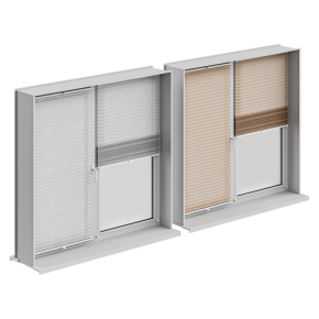 Windows with pleated blinds