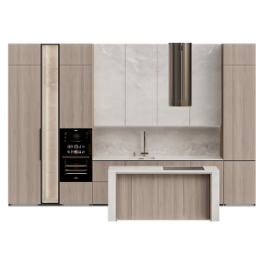 Кухня вбежево-коричневых тонах с островом