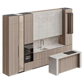 Кухня вбежево-коричневых тонах с островом