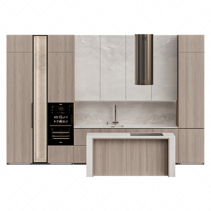 Кухня вбежево-коричневых тонах с островом