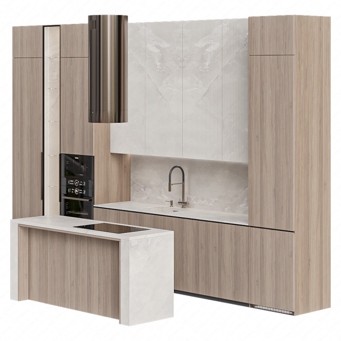 Кухня вбежево-коричневых тонах с островом