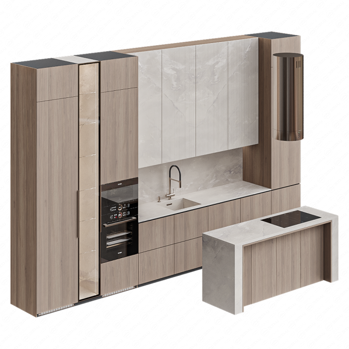 Кухня вбежево-коричневых тонах с островом