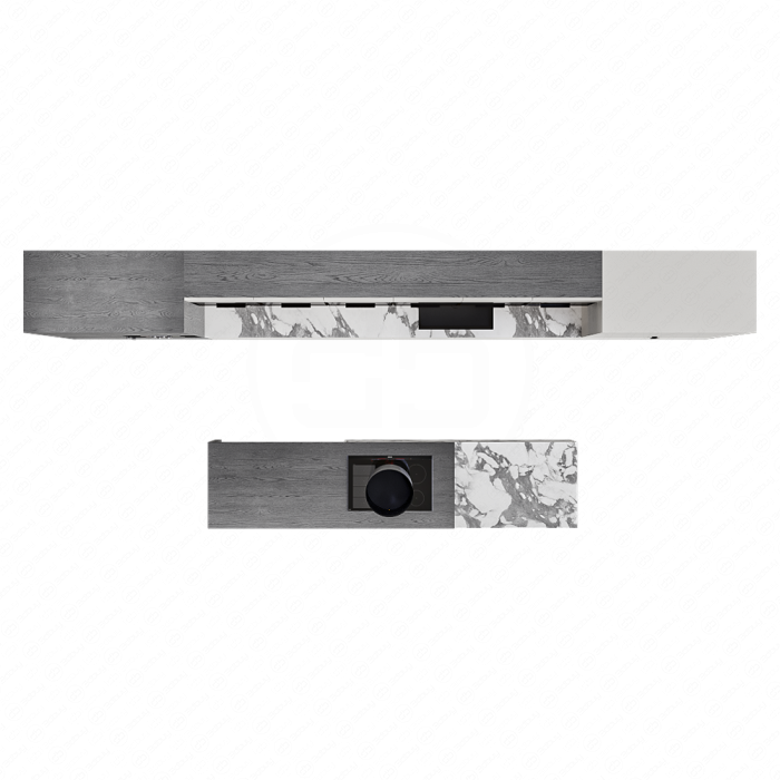 Кухня бело-серая с островом из мрамора Кухня бело-серая с островом из мрамора