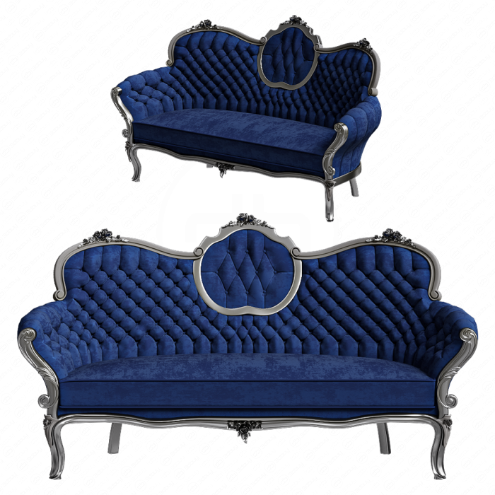 Диван и кресло в викторианском стиле синего цвета