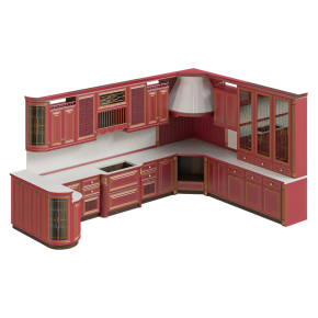 Red L-shaped kitchen