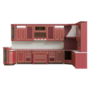 Red L-shaped kitchen