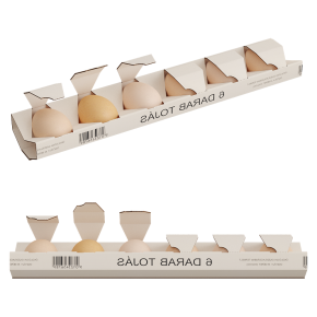 A tray of six eggs.