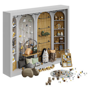 A set of toys and furniture for a children's room.