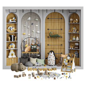 A set of toys and furniture for a children's room.