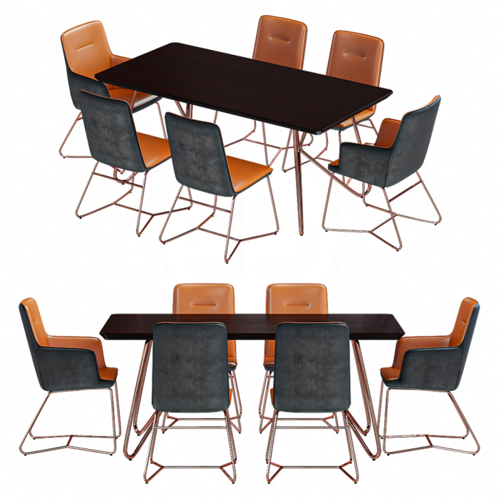 Обеденный стол и стулья черно-оранжевые