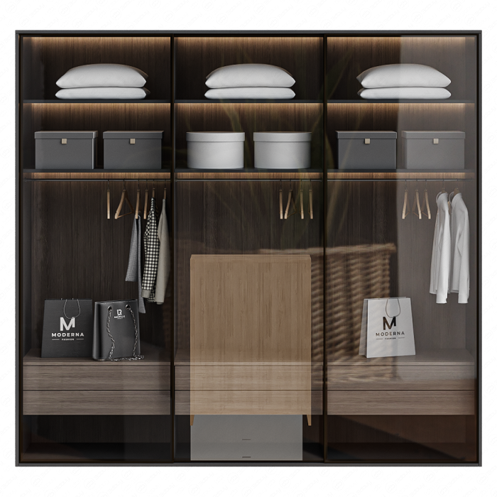 Гардероб со стеклянными дверями с наполнением