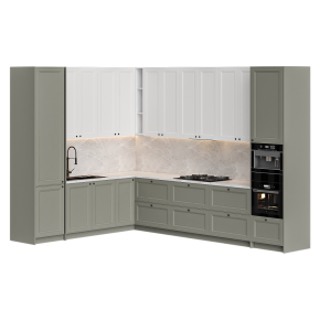 Кухня бежево-зеленая угловая