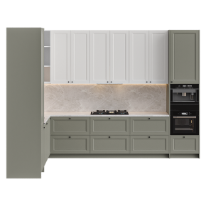 Кухня бежево-зеленая угловая