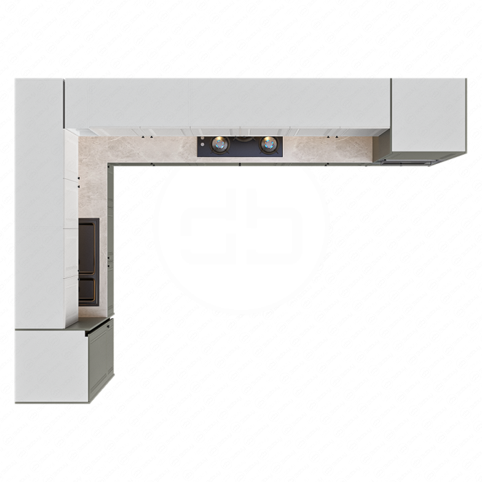 Кухня бежево-зеленая угловая