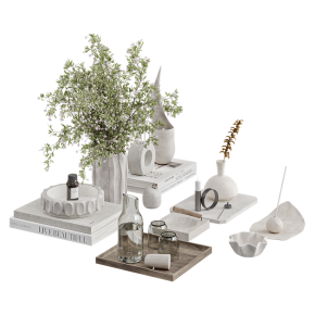 Decorative interior set with a bouquet of plants.
