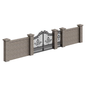 Metal gates with bricks.