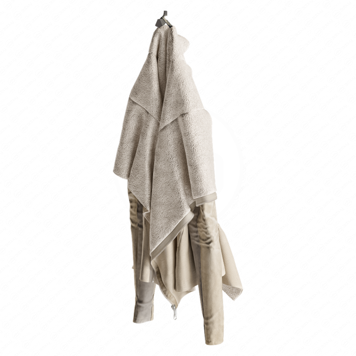 Бежевая дубленка сзади