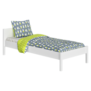 A children's bed with different bedding.