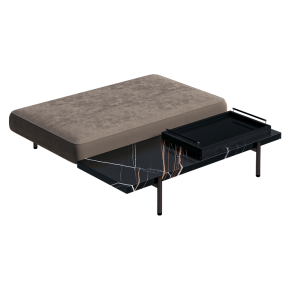 Ottoman Superquadra Minotti with a side table.