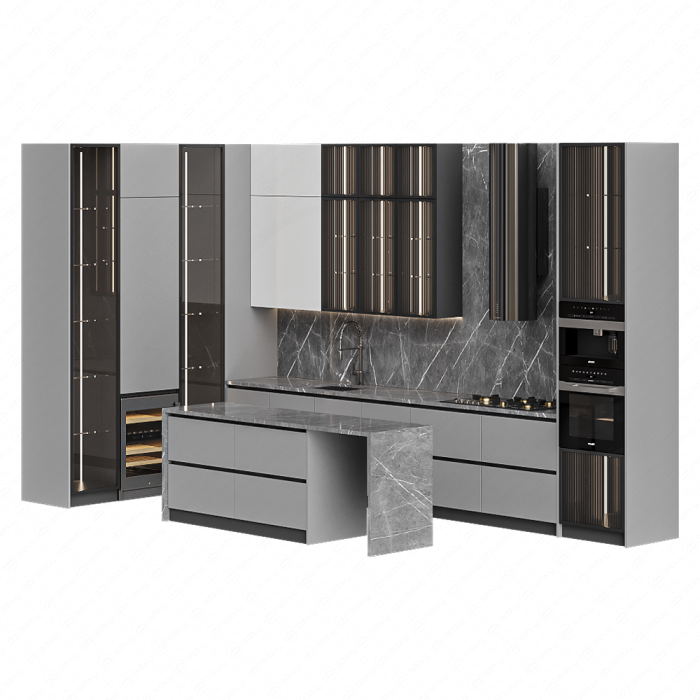 Кухня серая п-образная с островом Кухня серая п-образная с островом