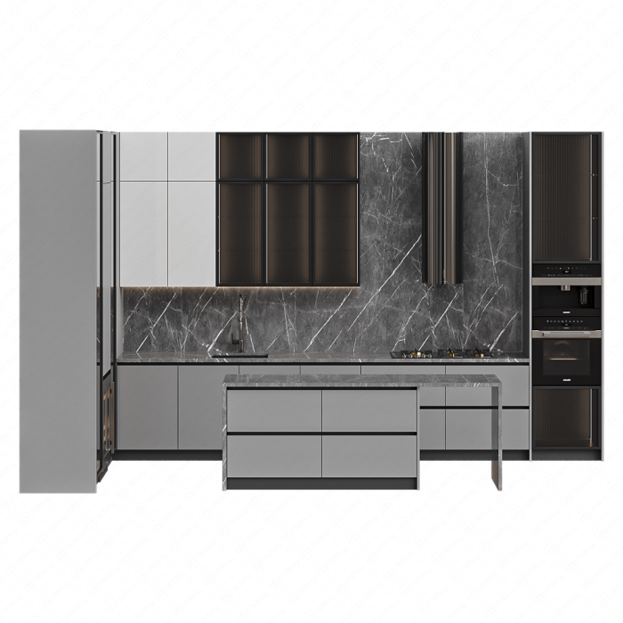 Кухня серая п-образная с островом Кухня серая п-образная с островом