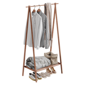 Floor-standing coat rack with clothes
