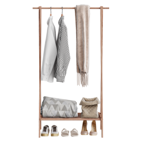 Floor-standing coat rack with clothes