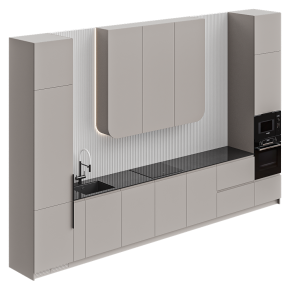 White linear kitchen with lighting