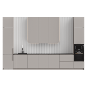 White linear kitchen with lighting