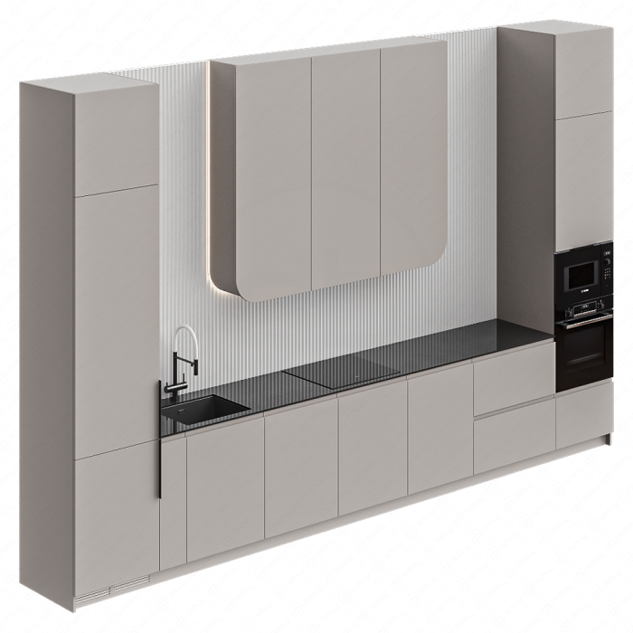 Кухня белая прямая с подсветкой Кухня белая прямая с подсветкой