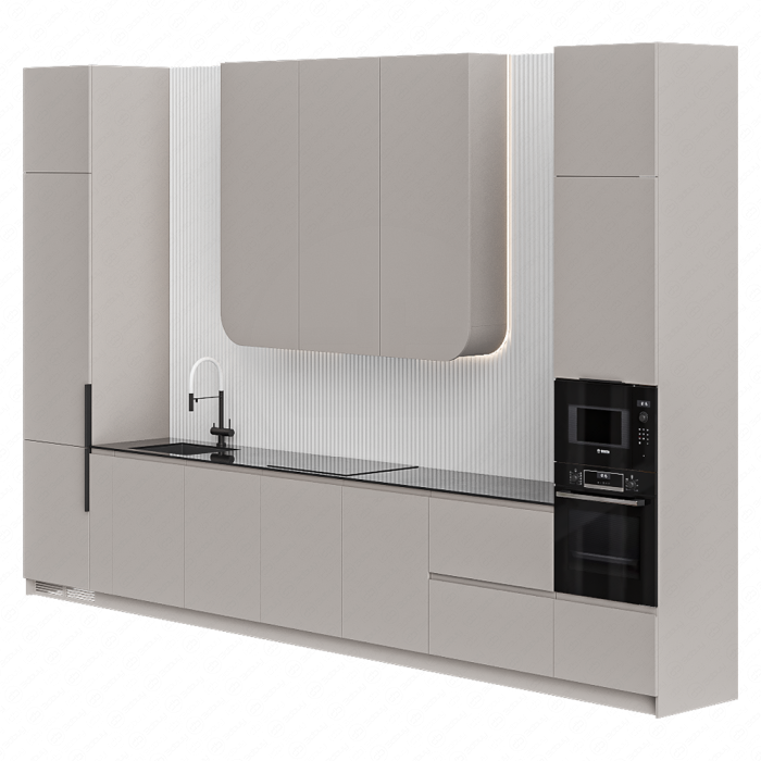 Кухня белая прямая с подсветкой Кухня белая прямая с подсветкой