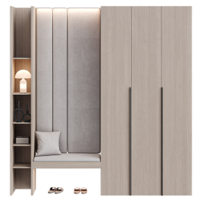 A built-in wardrobe in the hallway with a soft wall niche.