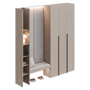A built-in wardrobe in the hallway with a soft wall niche.