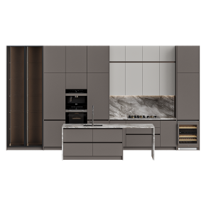 Кухня светло-серая с островом