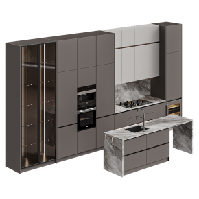 Кухня светло-серая с островом