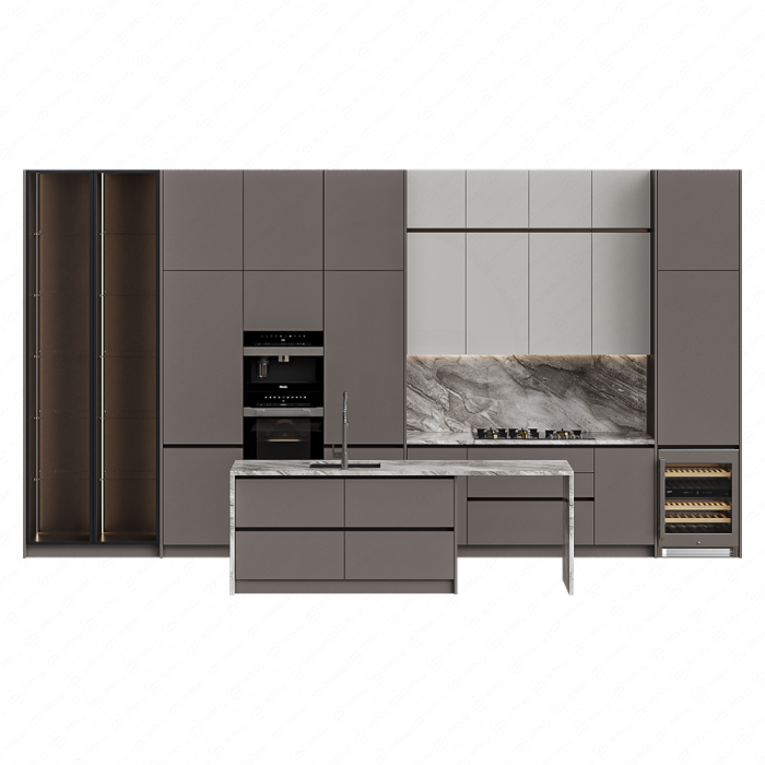 Кухня светло-серая с островом