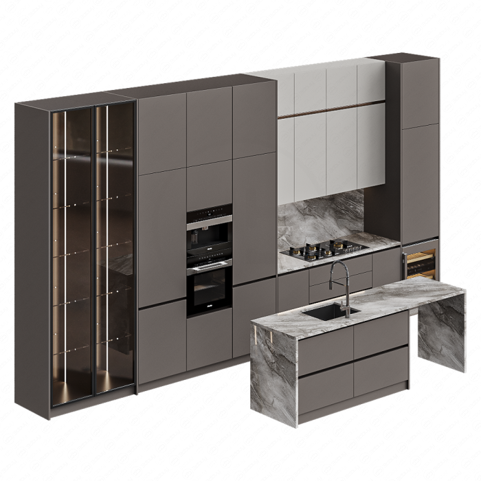 Кухня светло-серая с островом