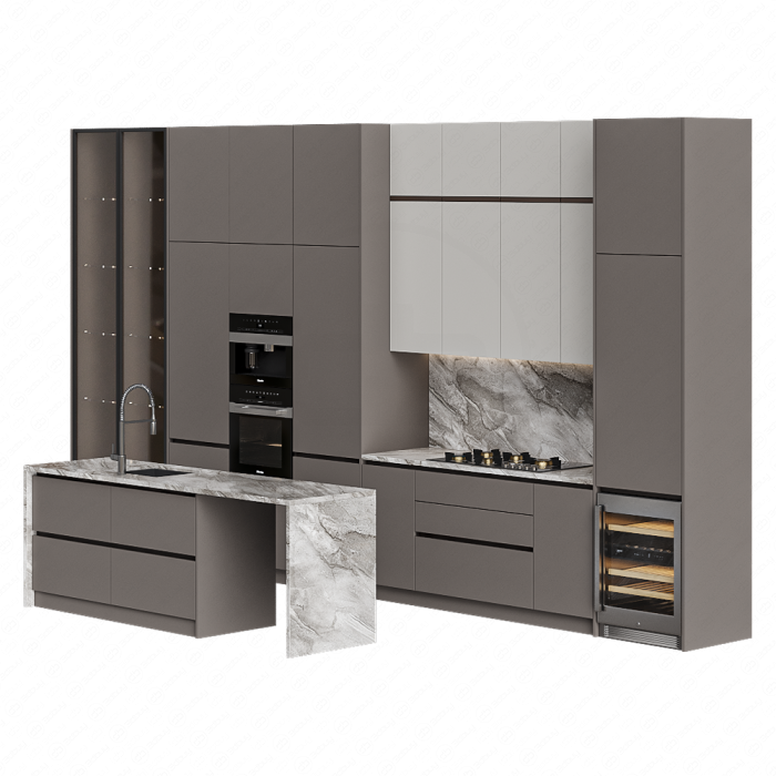 Кухня светло-серая с островом